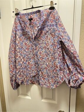 Talbots Floral Button-Front Blouse in Pink, Blue and Cream